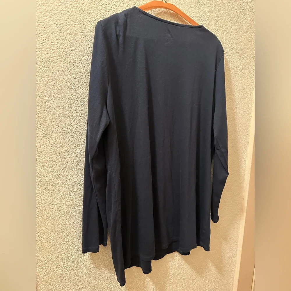 J. Jill Top Women Navy 100% Pima Cotton Pullover Long Sleeve Laced Shoulder Sz L